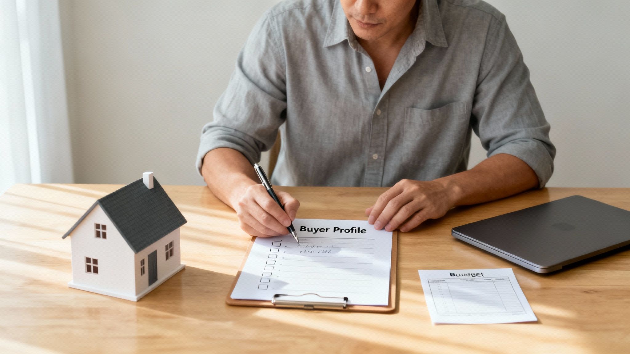 A real estate agent showing a modern home to a couple