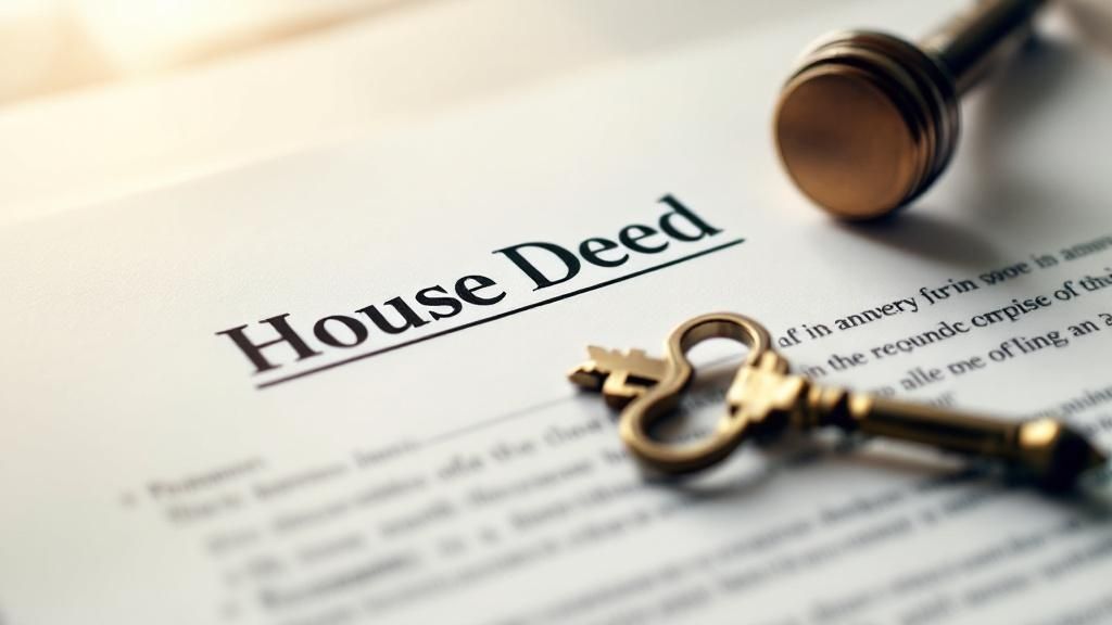 A set of house keys resting on official property title documents, symbolizing ownership and security.