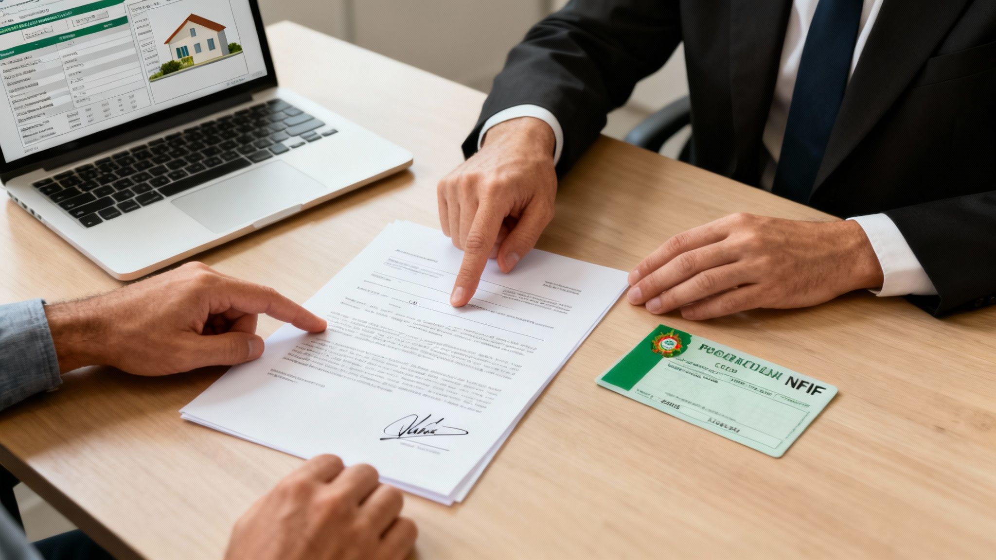People signing legal documents for a property purchase in Madeira