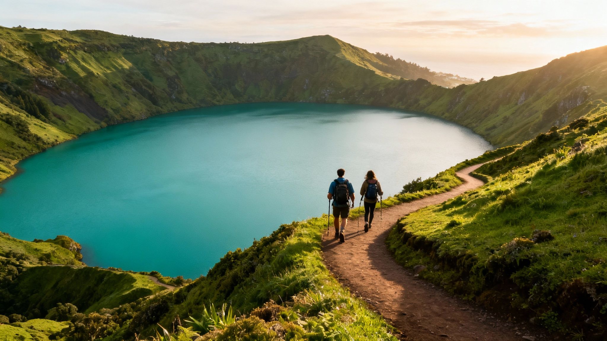 A panoramic view of the Sete Cidades lake in Sao Miguel, Azores