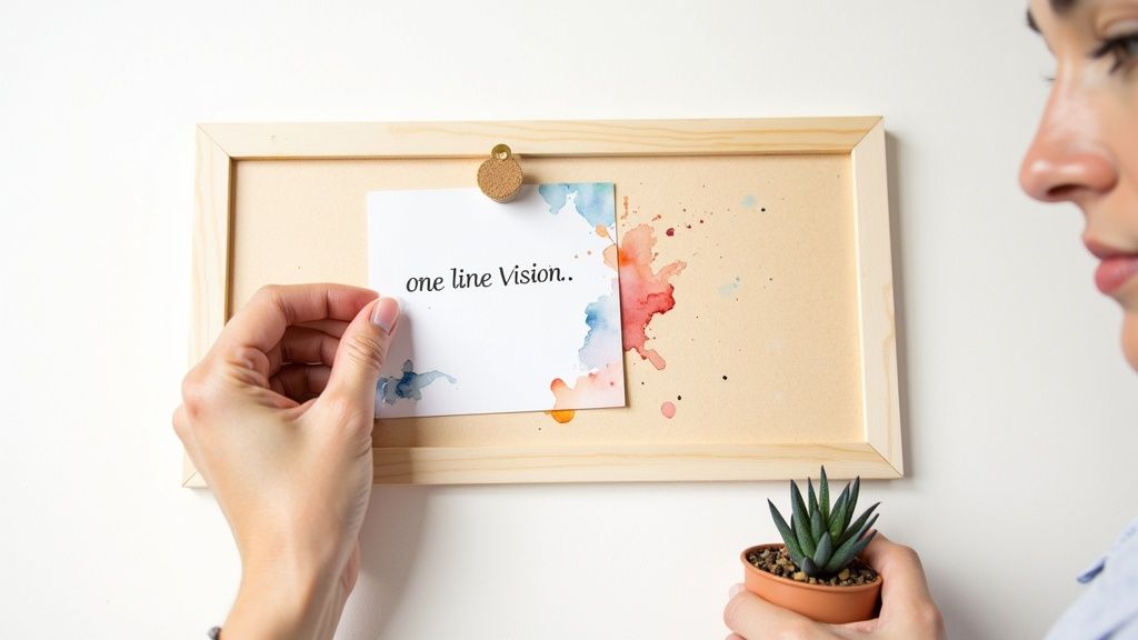 A person watering a small sapling that is growing towards a brightly lit sky, representing nurturing a vision.
