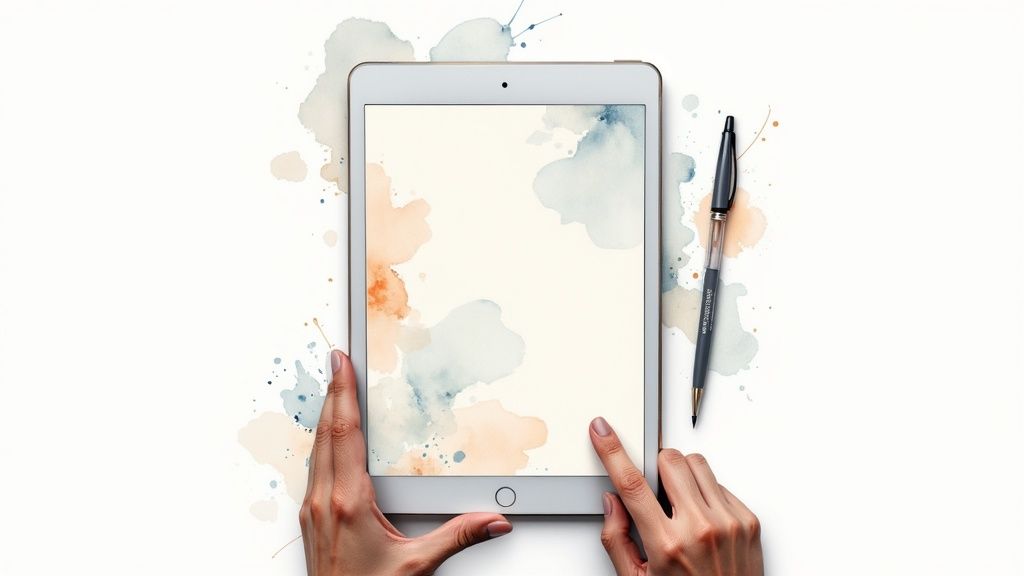 A person using a phone or tablet next to an open book, symbolizing the integration of digital tools and reading.