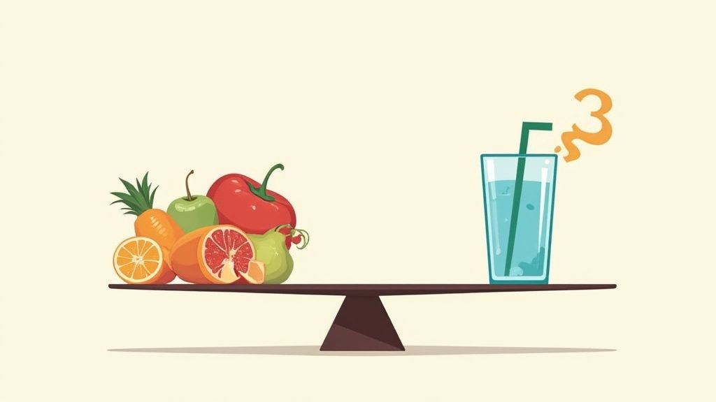 A colourful assortment of healthy fruits and vegetables that support oral health.