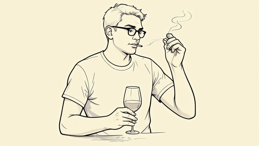 A person thoughtfully looking out of a window, contemplating positive lifestyle changes.