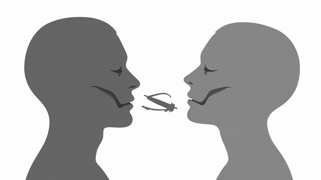 An oral surgeon consulting with a patient about jaw surgery.