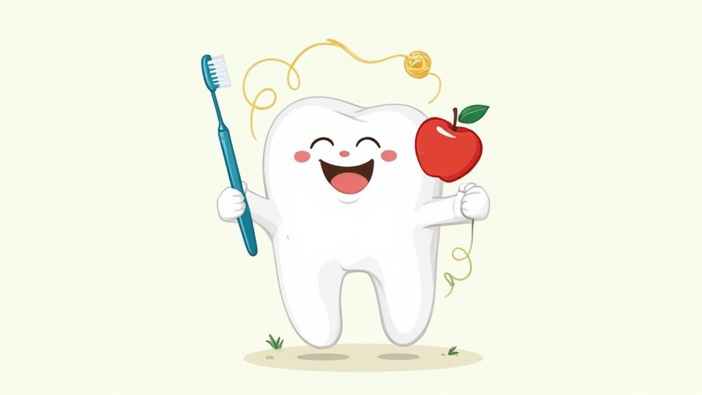 A person smiling, showing clean and healthy teeth.