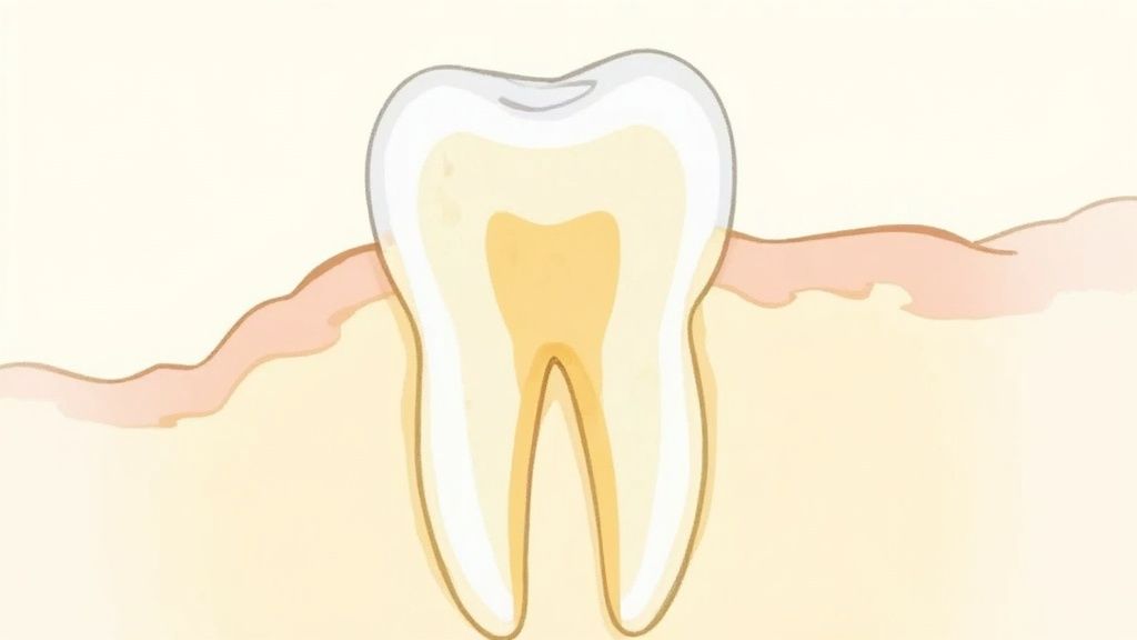 Close-up of a person's smile showing the internal structure of teeth