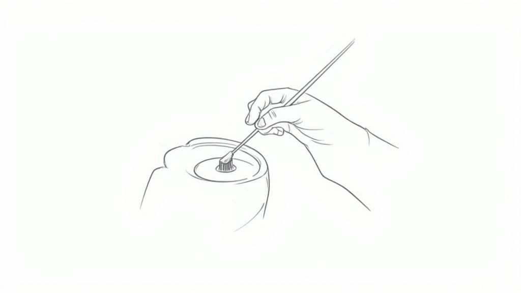 A close-up of a person brushing their teeth correctly along the gumline