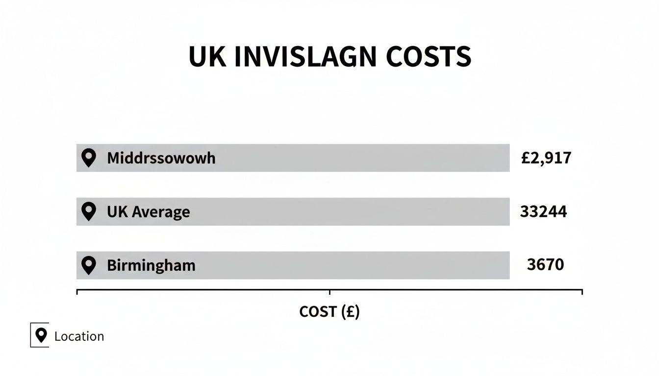A bar chart illustrating UK Invisalign treatment costs across different locations.