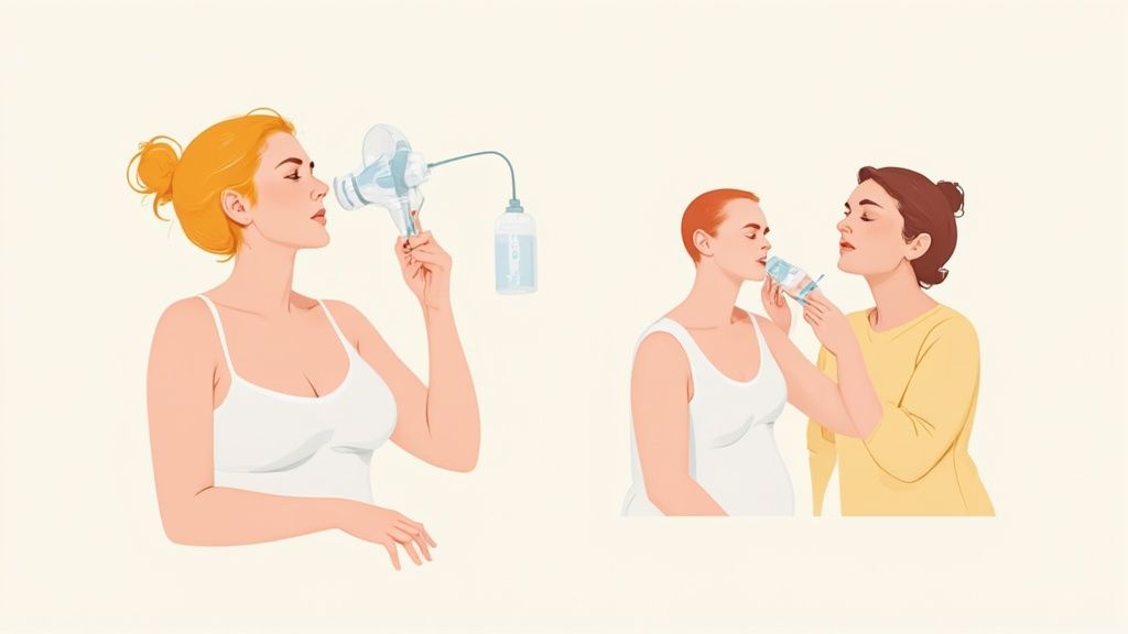 A bottle of pumped breast milk sitting on a counter, ready for a caregiver to use.