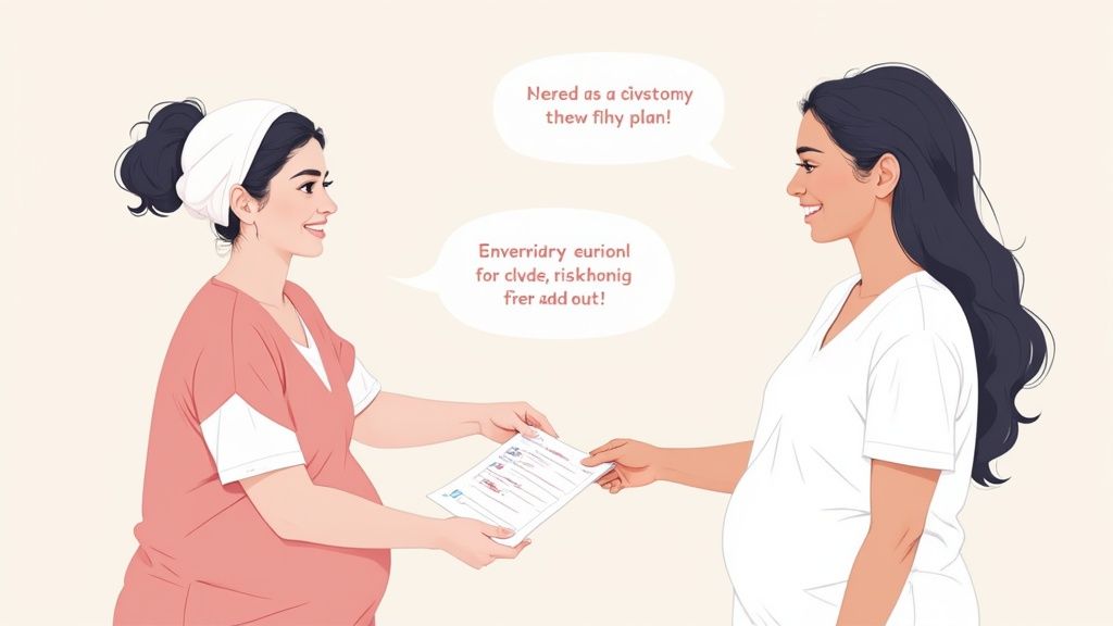 A pregnant person discusses their birth plan with a healthcare provider.