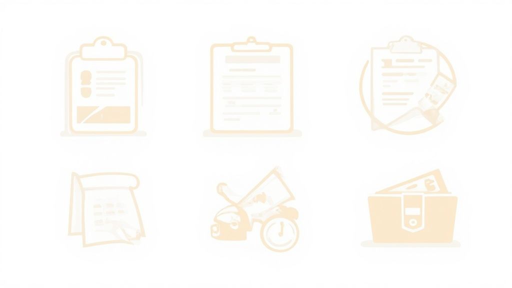 A smiling midwife holding a clipboard and talking to a pregnant woman on a couch