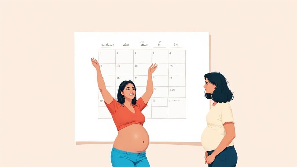 A pregnant woman practicing Lamaze breathing exercises with her partner.