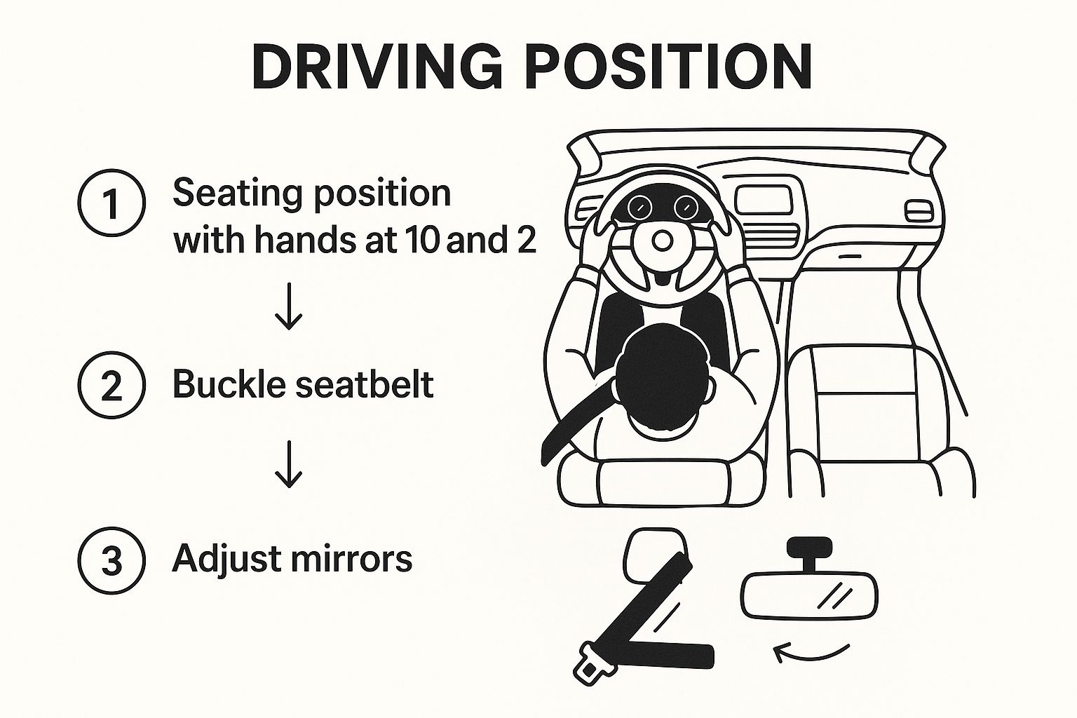 A driver correctly positioned in their car, showing how a bdi driving course can improve safety.