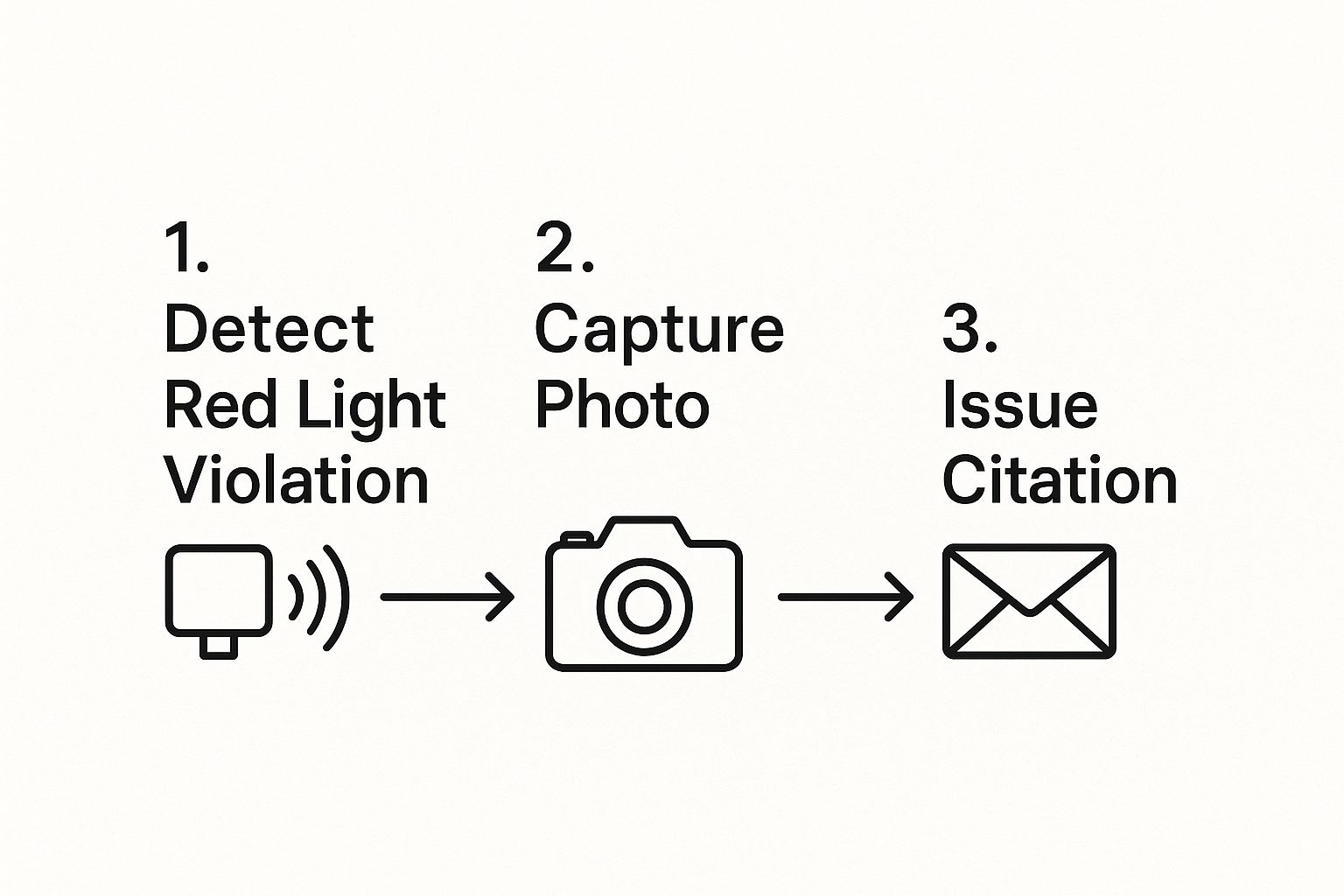 A flowchart showing the red light camera violation process, which helps with understanding the steps for a driver who received a traffic citation from a red light camera in Florida.