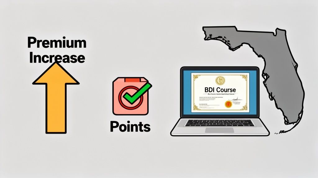 Florida BDI course on laptop, illustrating how it impacts points and premium increase.