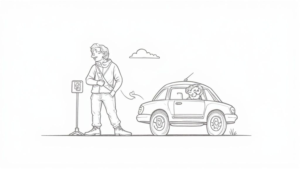 A "don't text and drive" warning sign, a major focus of the Florida Drivers Handbook and driver safety courses.