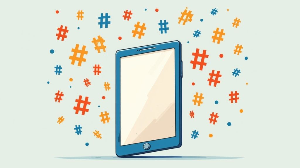 A person analyzes social media analytics on a tablet, with charts and graphs showing growth and engagement metrics, representing data-driven growth strategies.