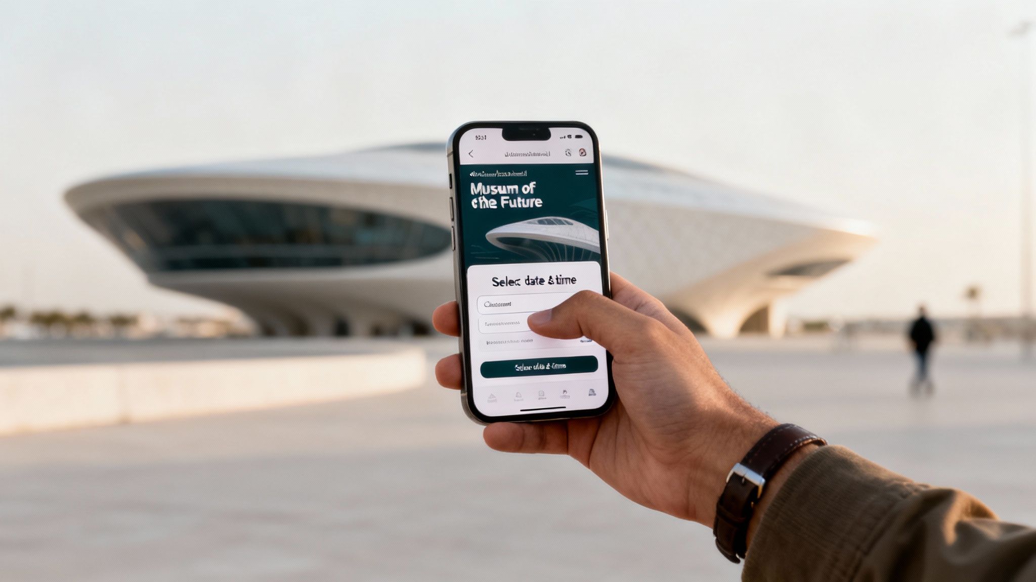 A screenshot of a person booking tickets on the sleek, user-friendly official Museum of the Future website.