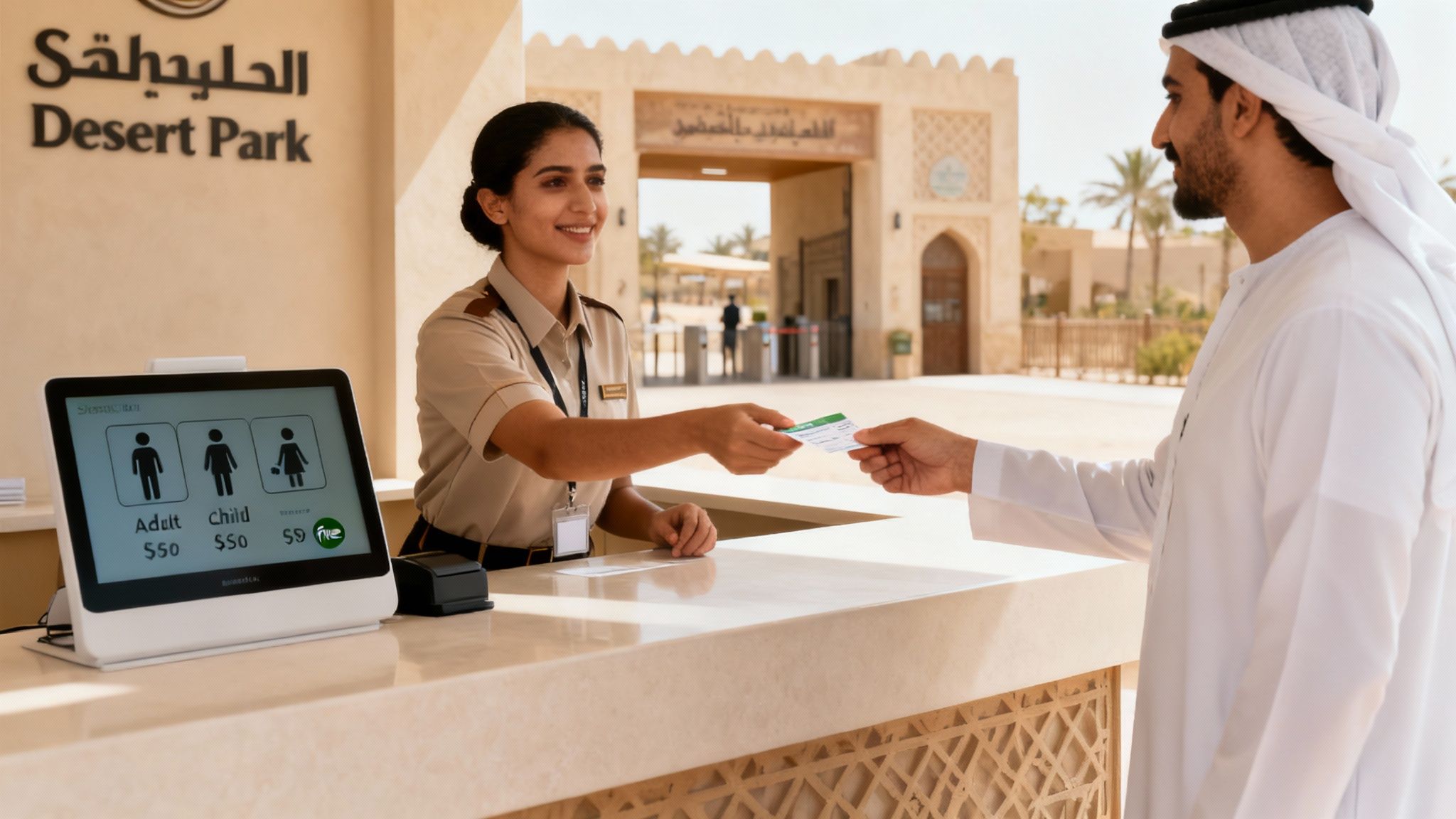 A group of Arabian Oryx standing in a sandy enclosure at Sharjah Zoo.