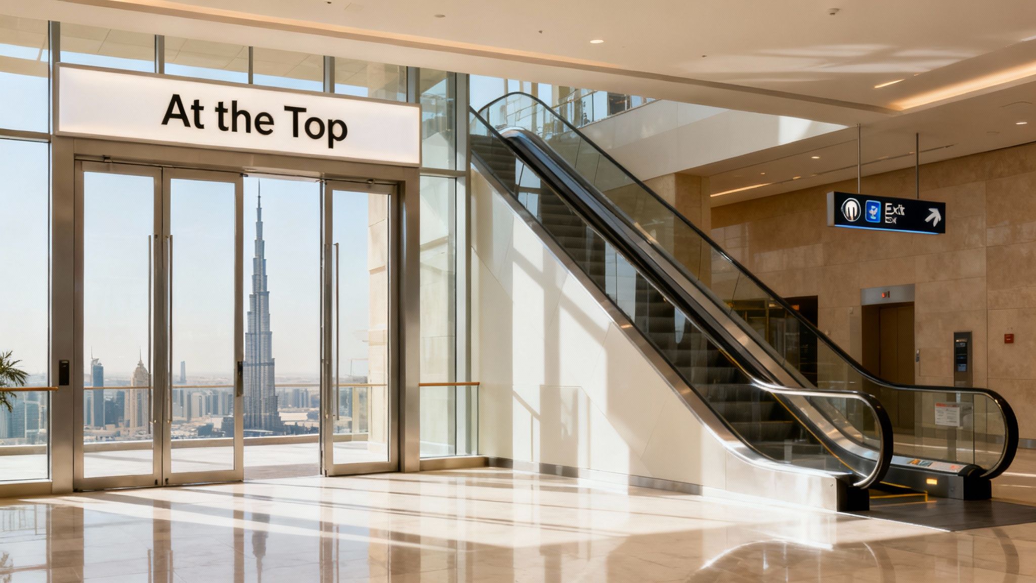 A clear view of the Burj Khalifa from its base, with the Dubai Mall in the foreground.