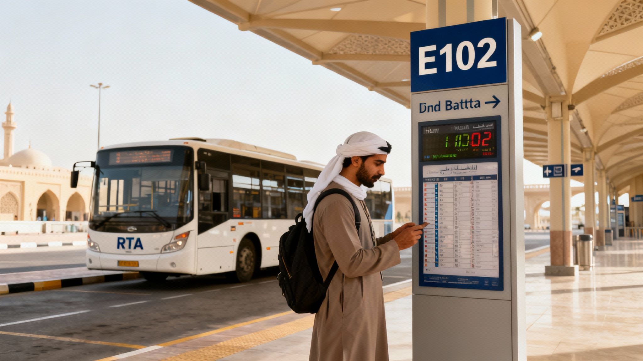 An RTA express bus at a modern, clean bus station.