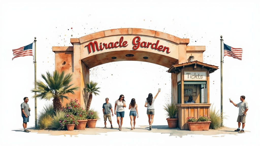 Colourful floral arrangements and pathways at the Dubai Miracle Garden