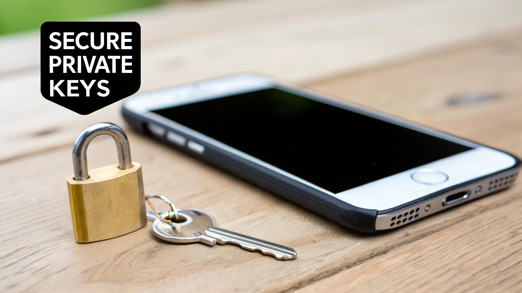 A digital illustration showing a secure vault on a smartphone, representing the Secure Enclave protecting private keys in a Coinbase Wallet.