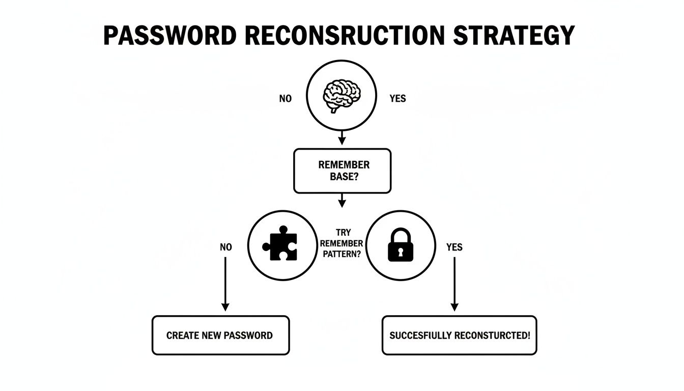 Flowchart illustrating a password reconstruction strategy with steps for remembering or creating a new password.
