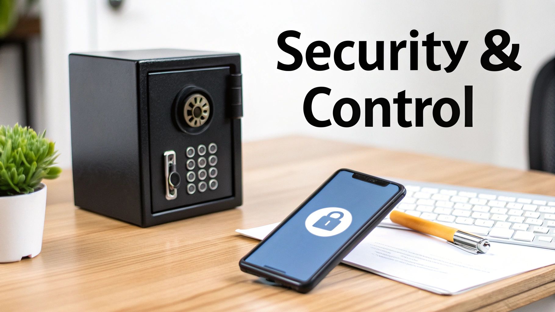 A split image showing a secure vault on one side and a person holding a key on the other, representing the security models of custodial vs non custodial wallets.