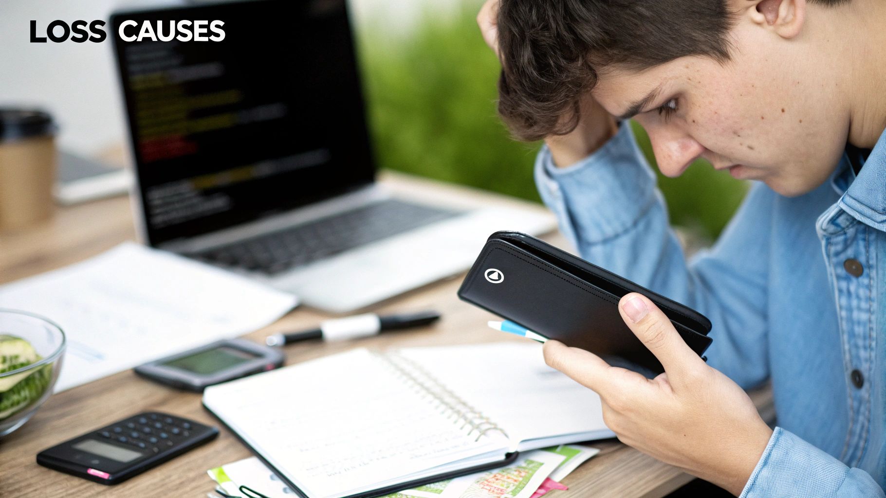 Woman looking thoughtfully at a computer screen with code, representing crypto wallet recovery.