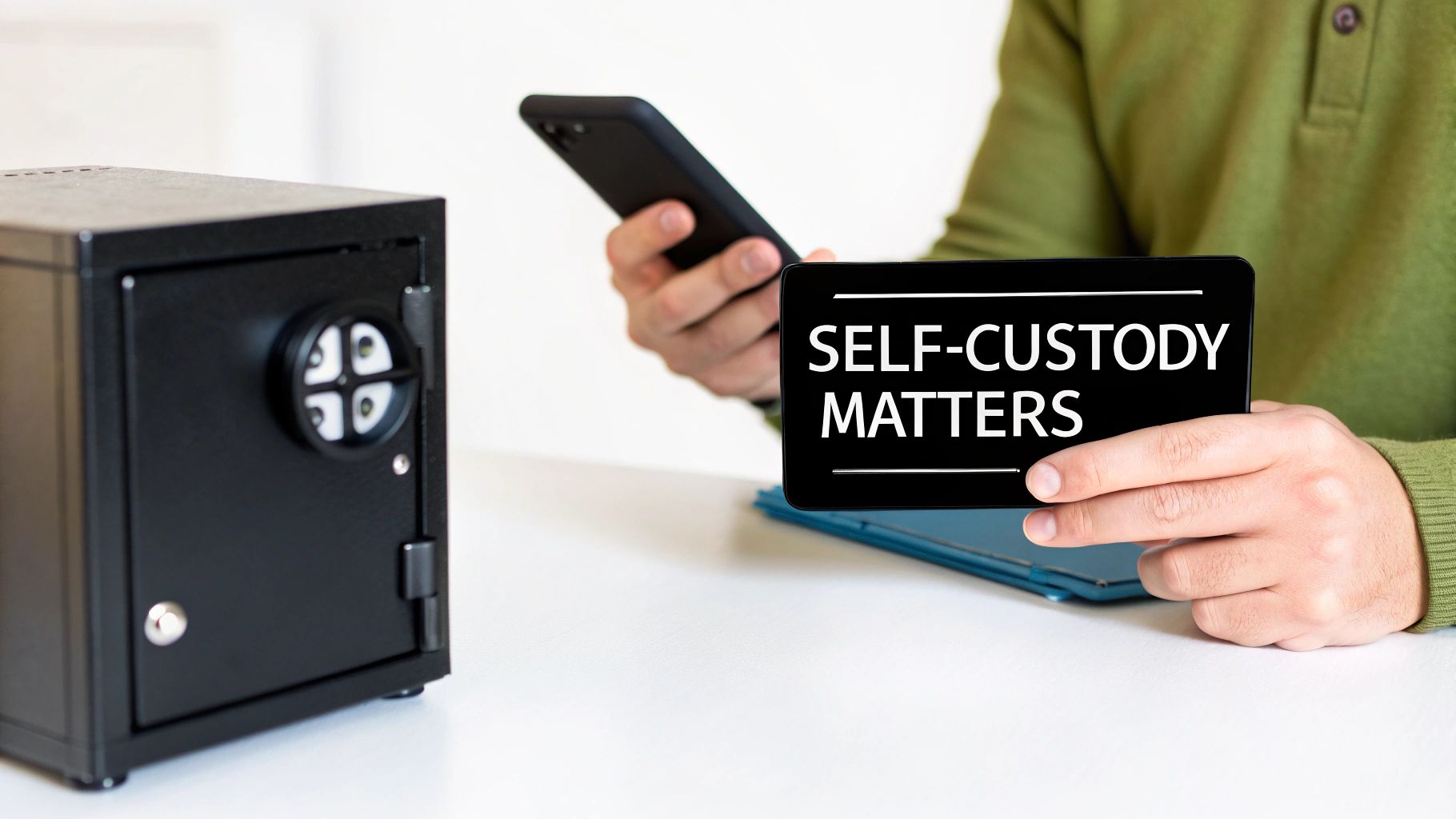 A person interacts with Web3 apps on a phone, with the Coinbase Wallet interface shown.