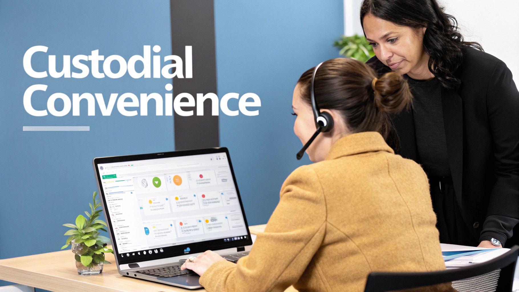 A person using a laptop to access their cryptocurrency wallet, symbolizing the convenience of custodial wallets