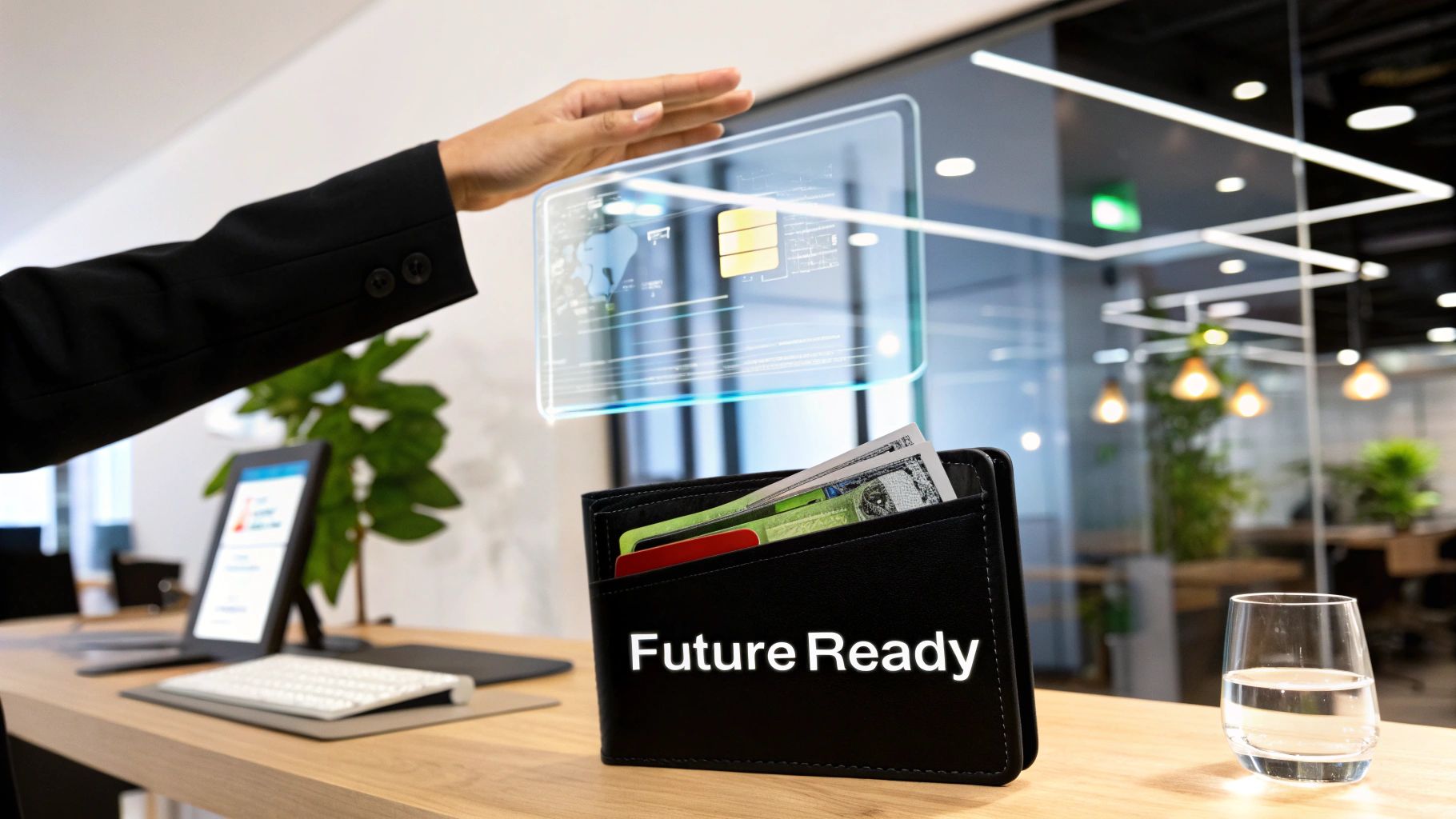 An abstract, futuristic image representing the evolution of digital wallet technology.