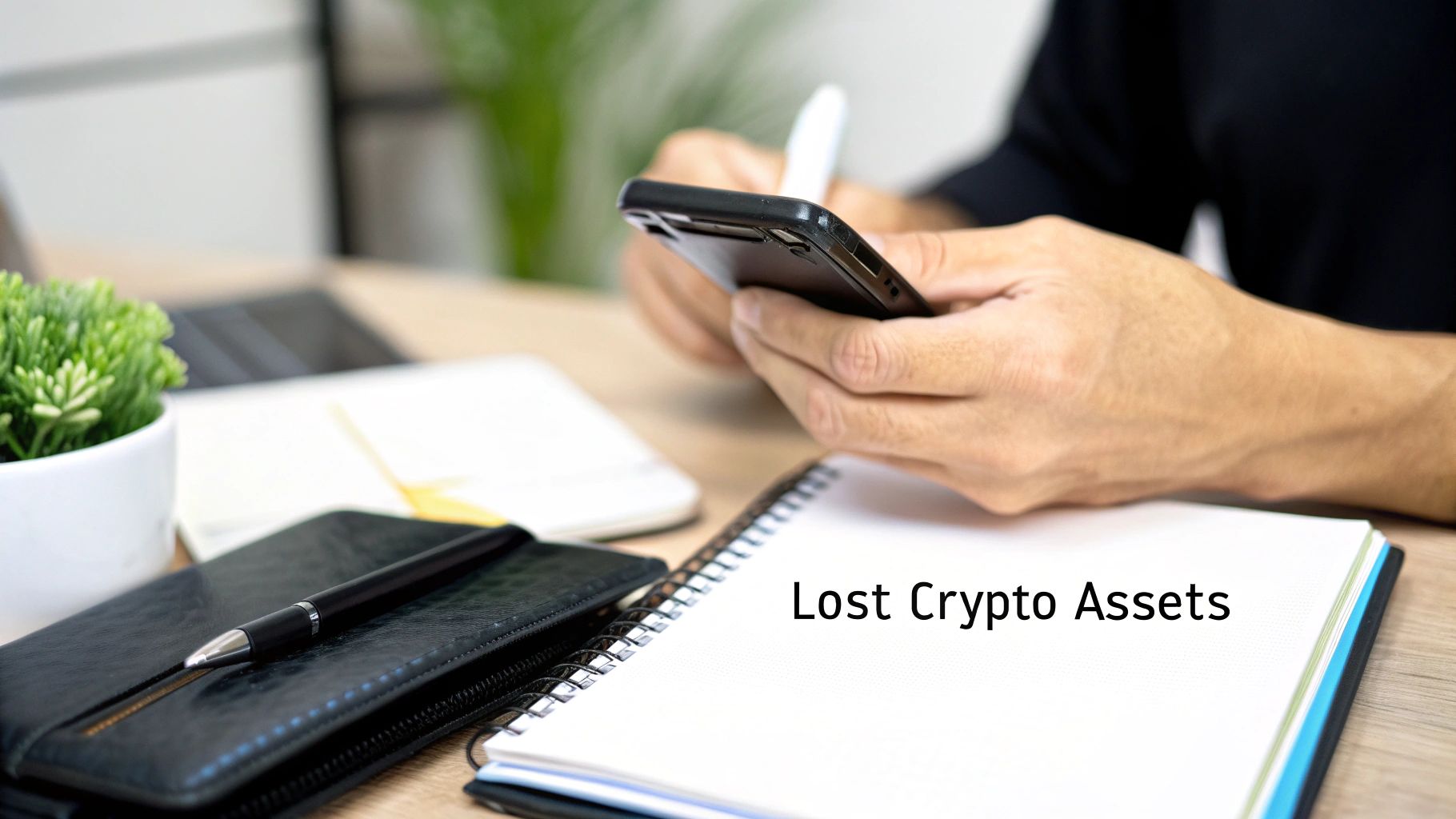 A person looking distressed while holding a cryptocurrency coin, symbolizing the stress of losing crypto assets.