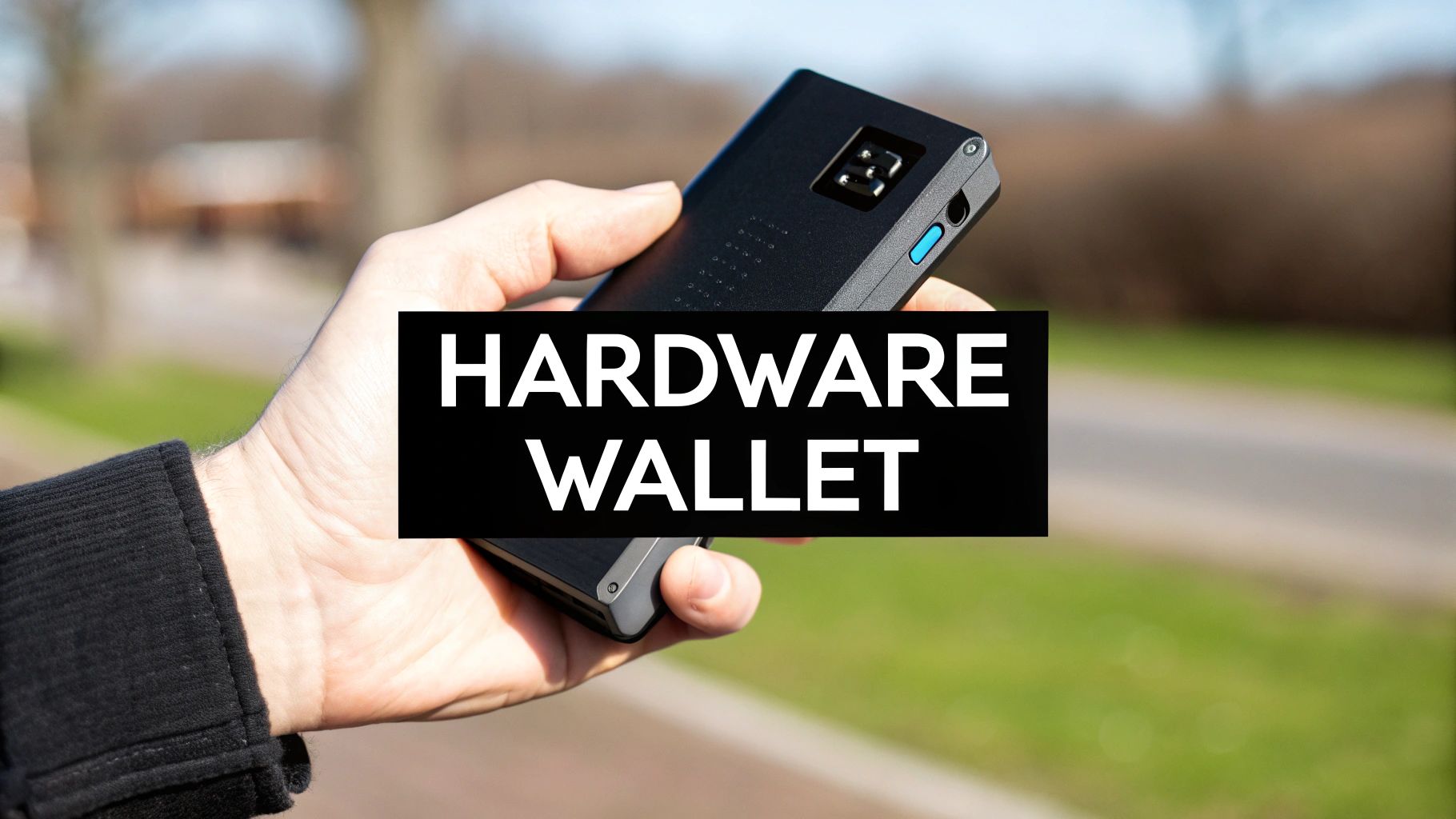 A screenshot of the Ledger hardware wallet website, showing a sleek, modern device.