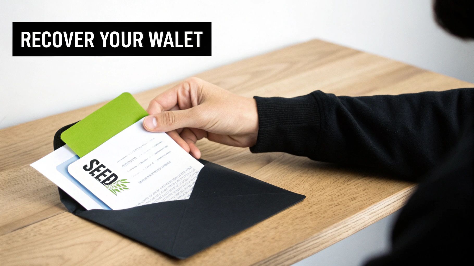 A visual metaphor for key management, showing a lock with a digital key and a physical seed phrase backup.