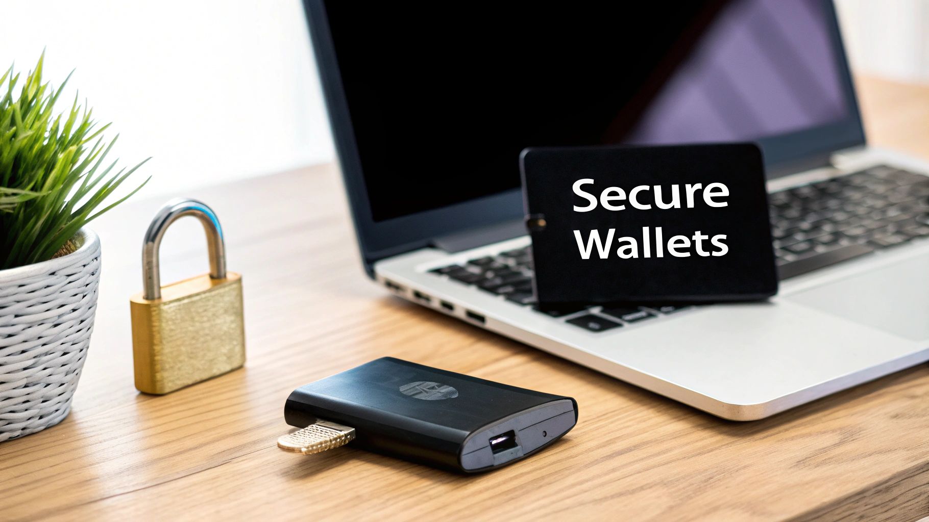 A digital illustration of a fortress with crypto coin symbols on its flags, symbolizing a secure crypto portfolio.