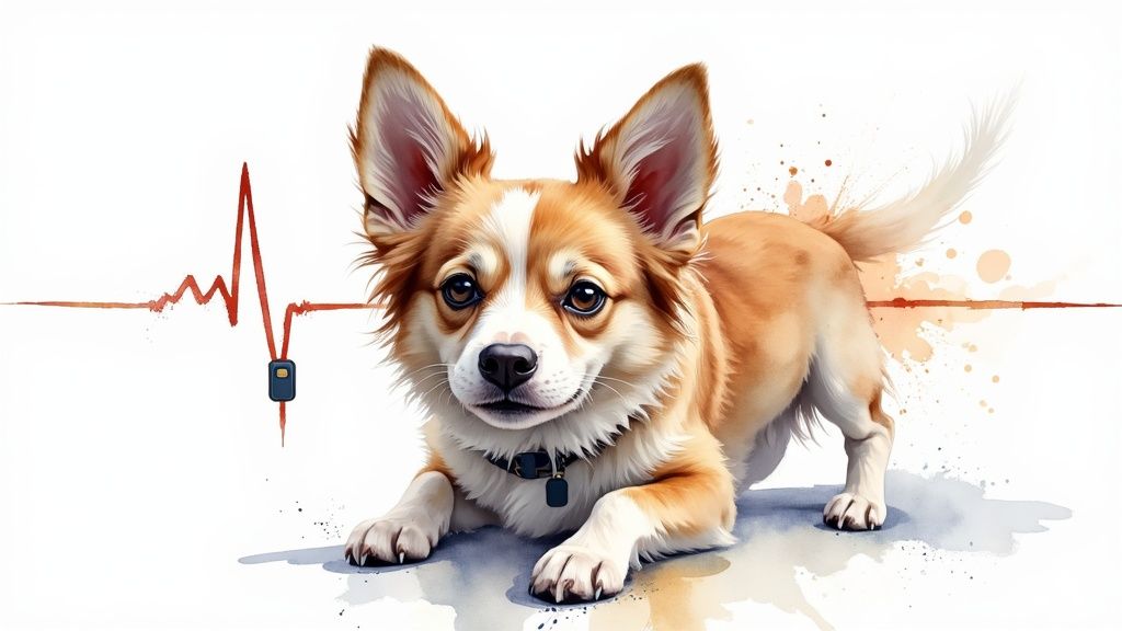 Image of the Whistle GO Explore device attached to a dog collar
