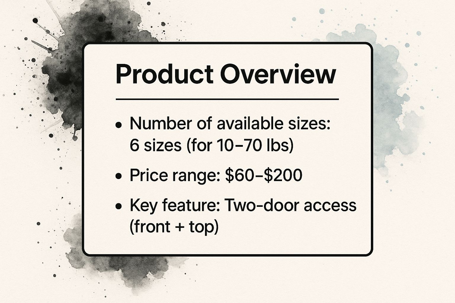 Infographic showing key data about Petmate Two Door Top Load Kennel Review
