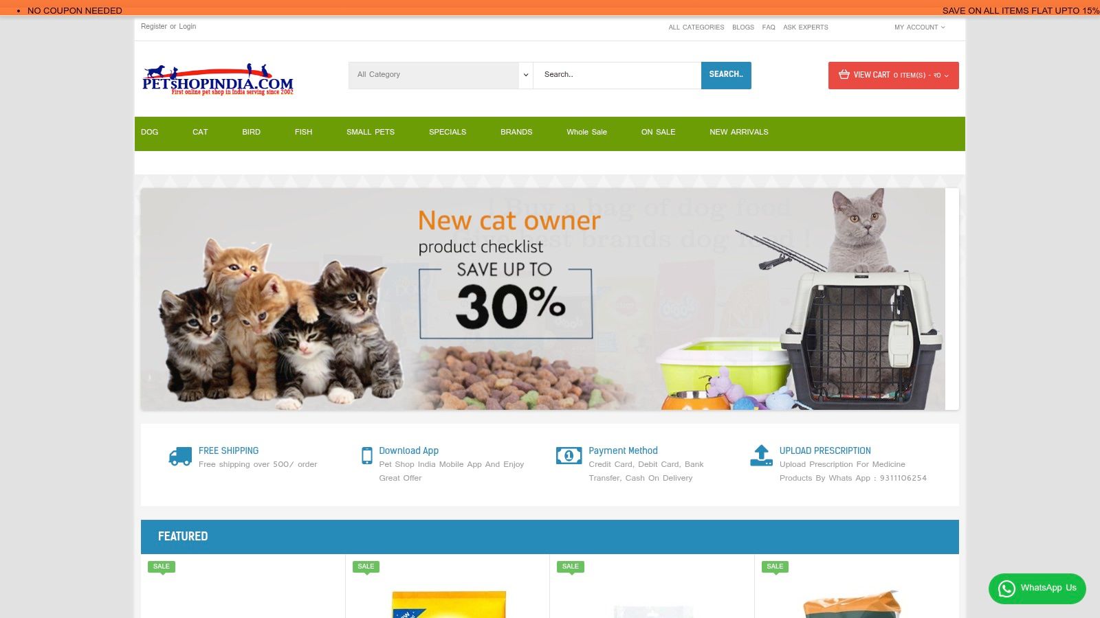 Petshop India website showcasing a pet tracking device