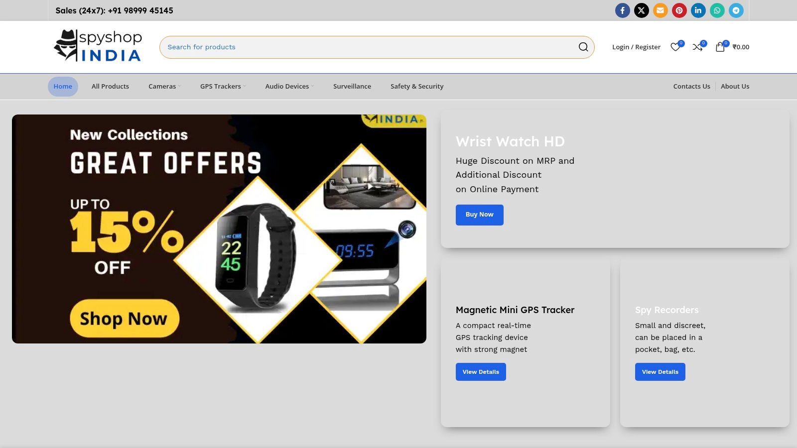 Spy Shop India pet tracking device on their website