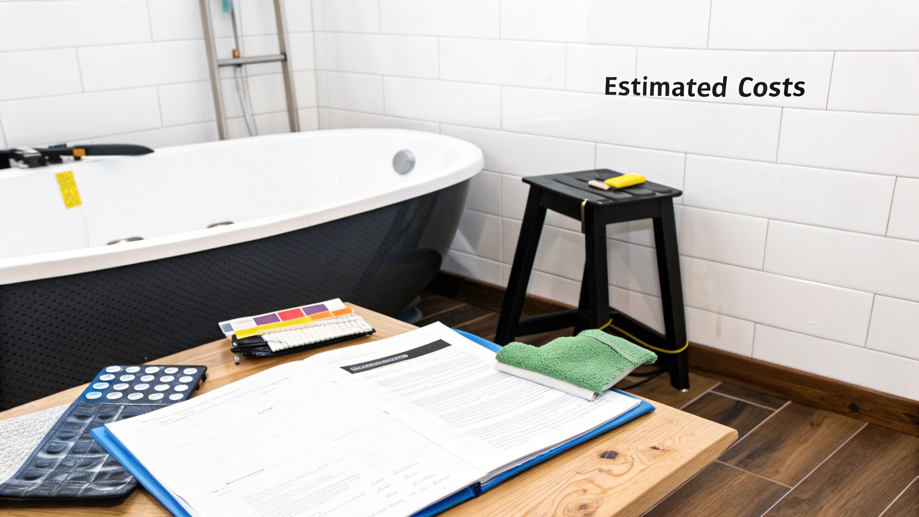 A modern walk-in shower with sleek glass panels and grey tiling.