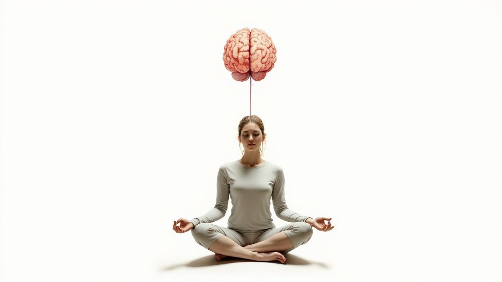 A person meditating peacefully on a yoga mat, symbolizing the connection between mind and body.