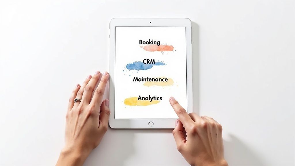 Manager using a tablet in a modern sports facility