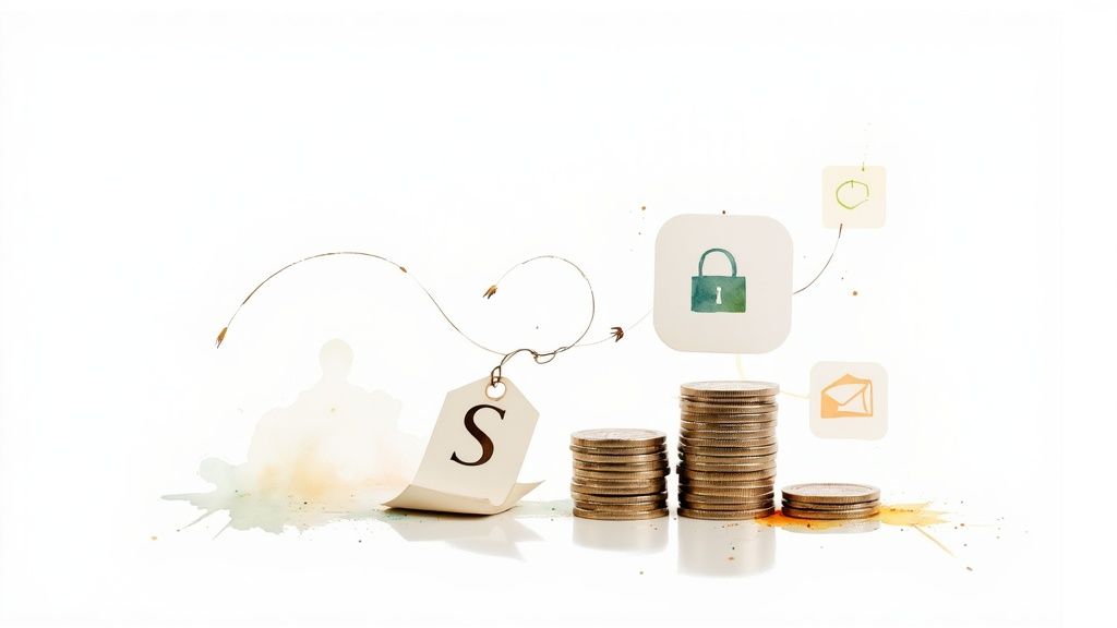 Price tag with dollar sign, stacked coins, padlock and timer icons representing membership pricing