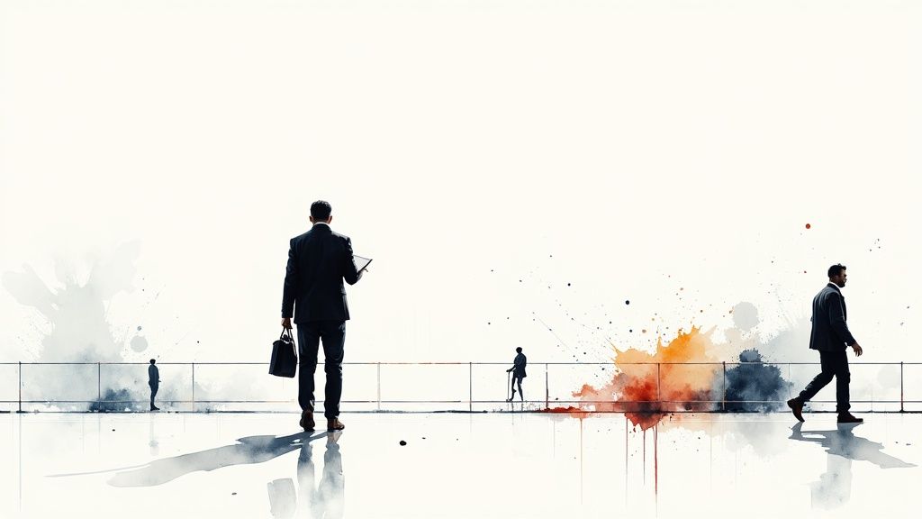 A sports facilities manager reviewing plans in a modern stadium.