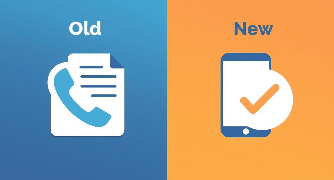 Infographic comparing manual phone-and-paper booking to streamlined digital badminton court booking