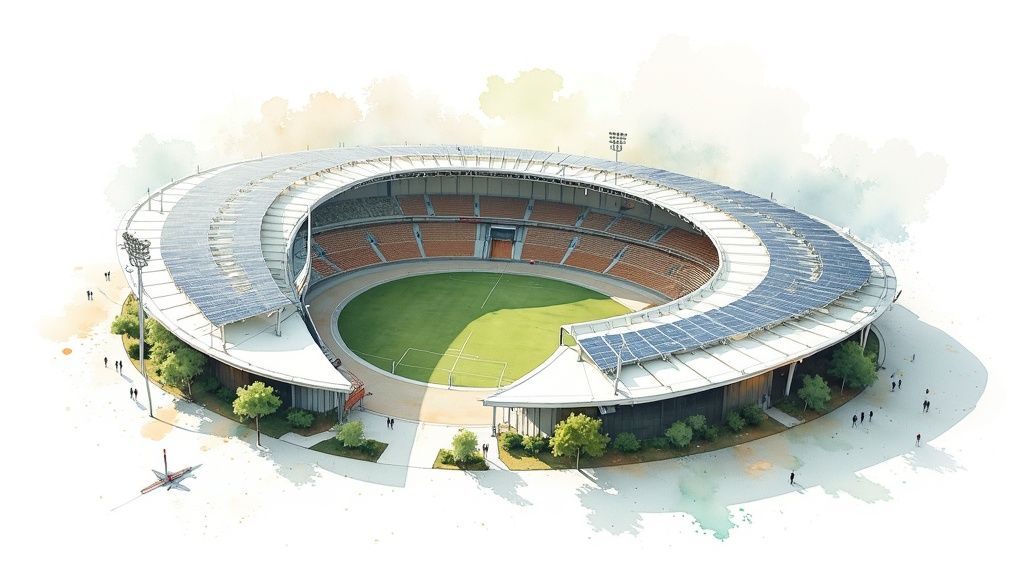 A career path diagram showing progression from entry-level to senior sports facility management roles.