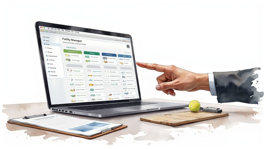 Screenshot of a clean, modern badminton court booking software interface